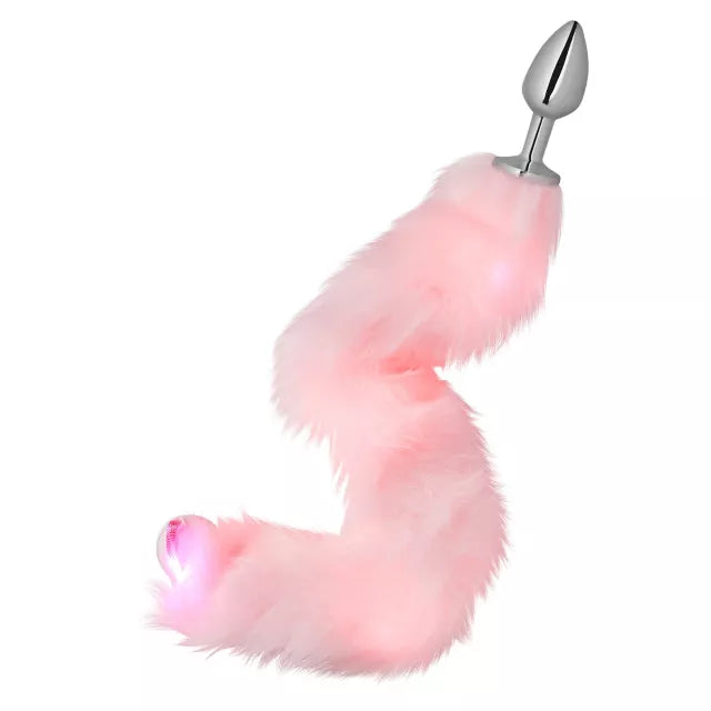 Foxy Tail Light Up Butt Plug - Multicoloured Light with Soft Faux Fur (Pink)