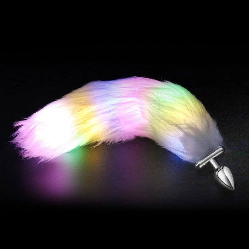 Foxy Tail Light Up Butt Plug - Multicoloured Light with Soft Faux Fur (Pink)