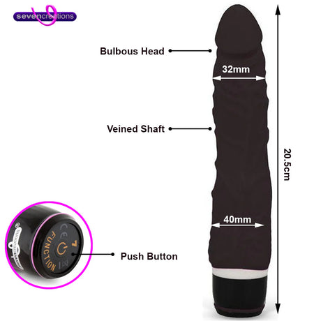 Silicone Thin Classic Black Dildo - Lifelike, Vibrating & Waterproof