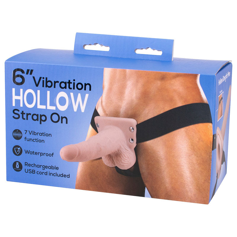 Seven Creations 6" Vibrating Hollow Strap On - Rechargeable and Waterproof