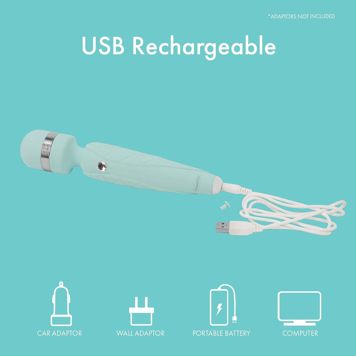 Cheeky Pillow Talk Petite Wand Massager (Teal) - Travel Lock, Flexible Head & Splash-proof