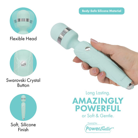 Cheeky Pillow Talk Petite Wand Massager (Teal) - Travel Lock, Flexible Head & Splash-proof