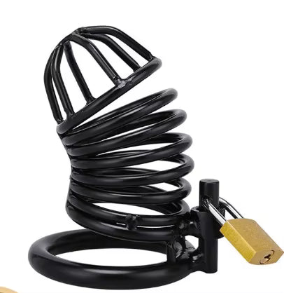 Pleasure Haven Coiled Metal Chastity Cage with 3 Ring Sizes - Waterproof