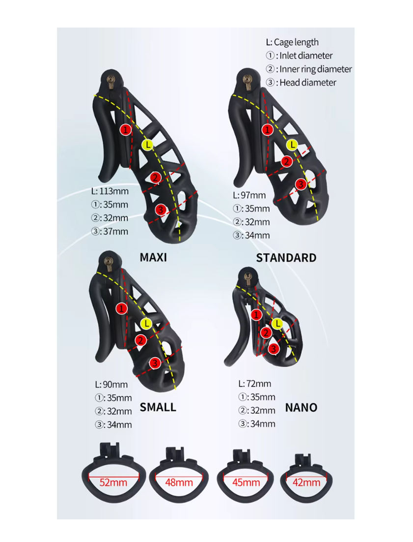 Pleasure Haven Cobra Chastity Cage - 4 Rings & 2 Keys, Breathable Resin