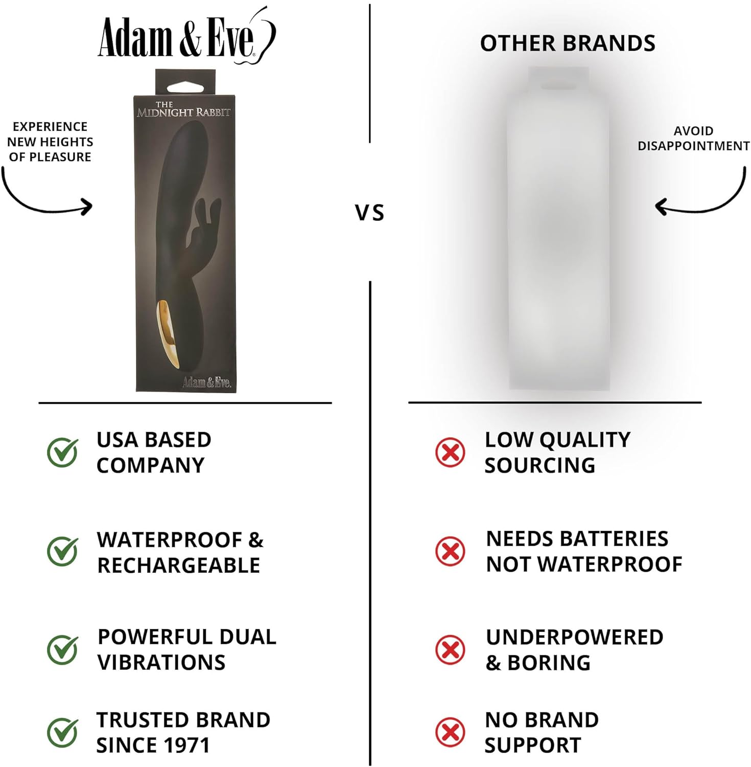 Adam & Eve Midnight Rabbit Vibrator - Curved Shaft with Flexible Bunny