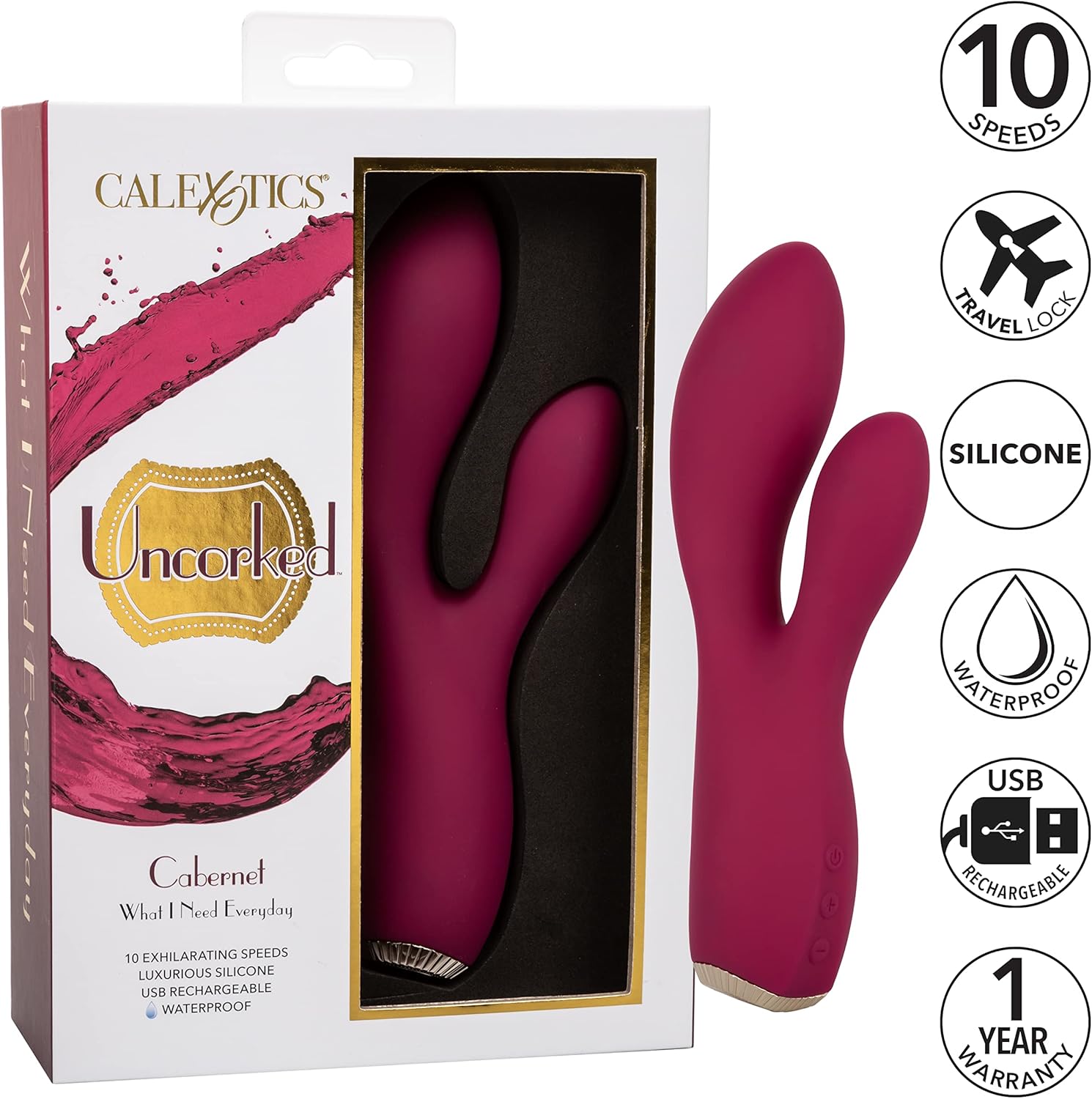 CalExotics Uncorked Cabernet – Luxurious Dual Massager with 10 Vibration Speeds