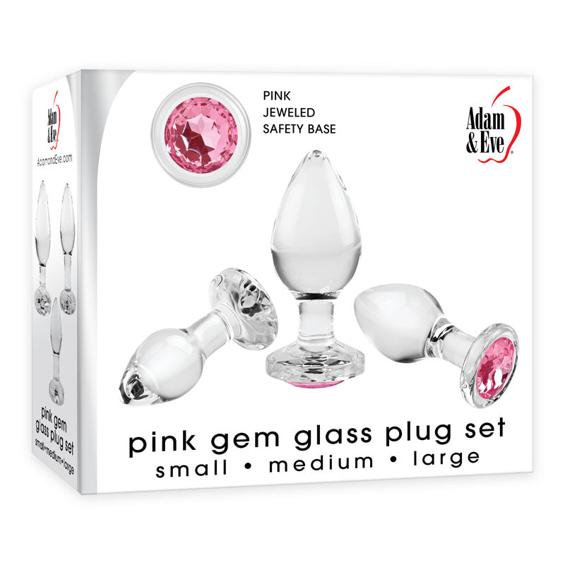 Adam & Eve Pink Gem Glass Butt Plug Set - 3 Sizes