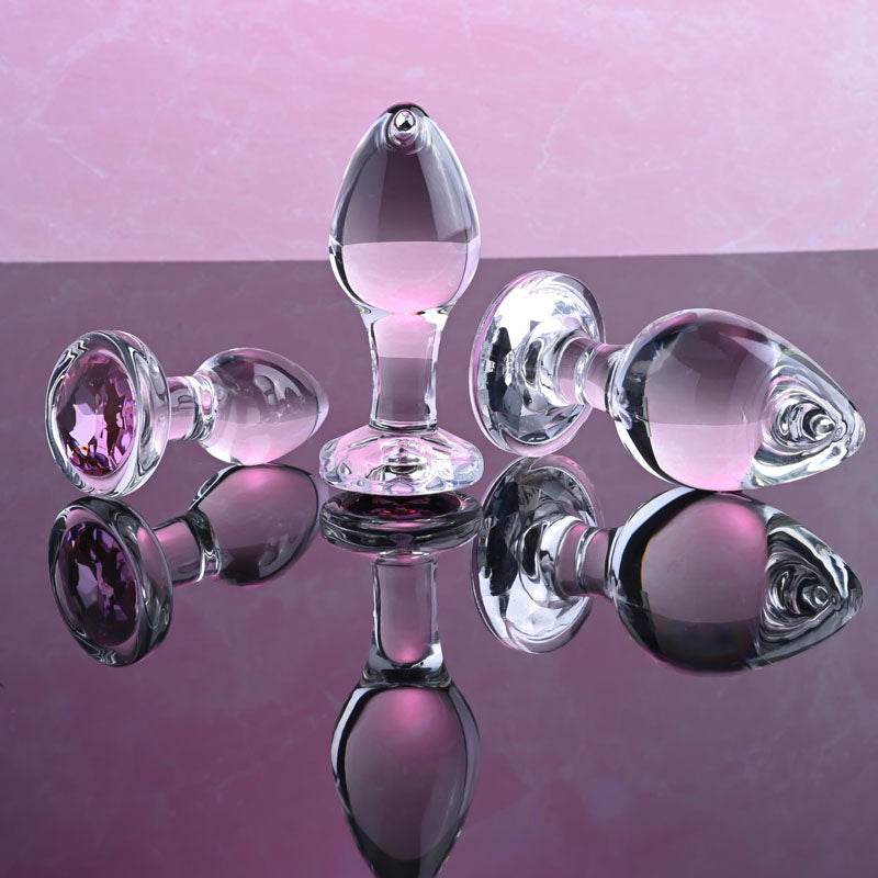 Adam & Eve Pink Gem Glass Butt Plug Set - 3 Sizes