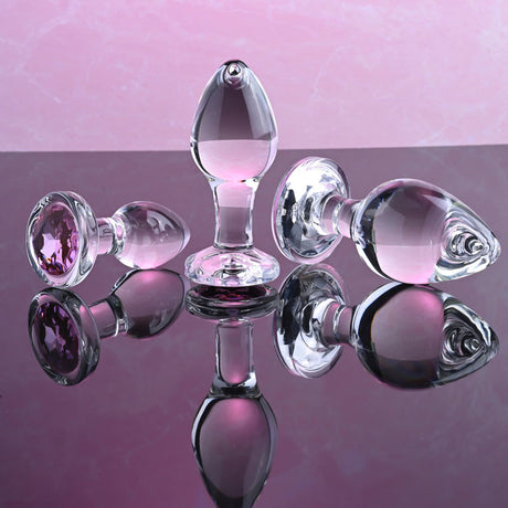 Adam & Eve Pink Gem Glass Butt Plug Set - 3 Sizes