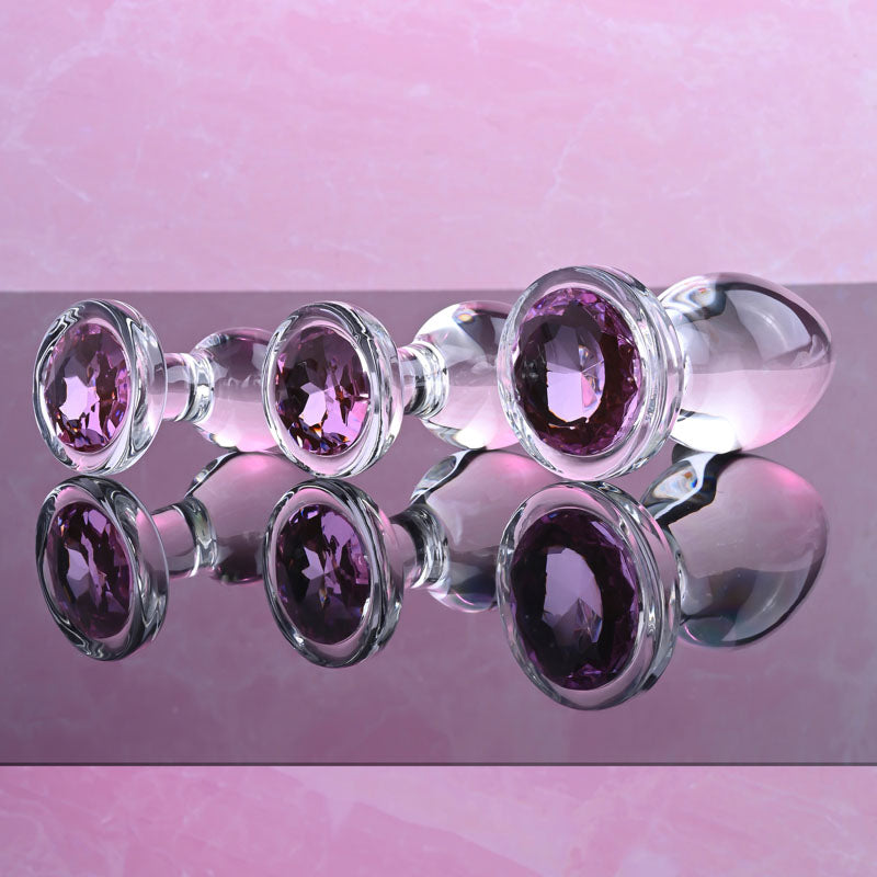 Adam & Eve Pink Gem Glass Butt Plug Set - 3 Sizes
