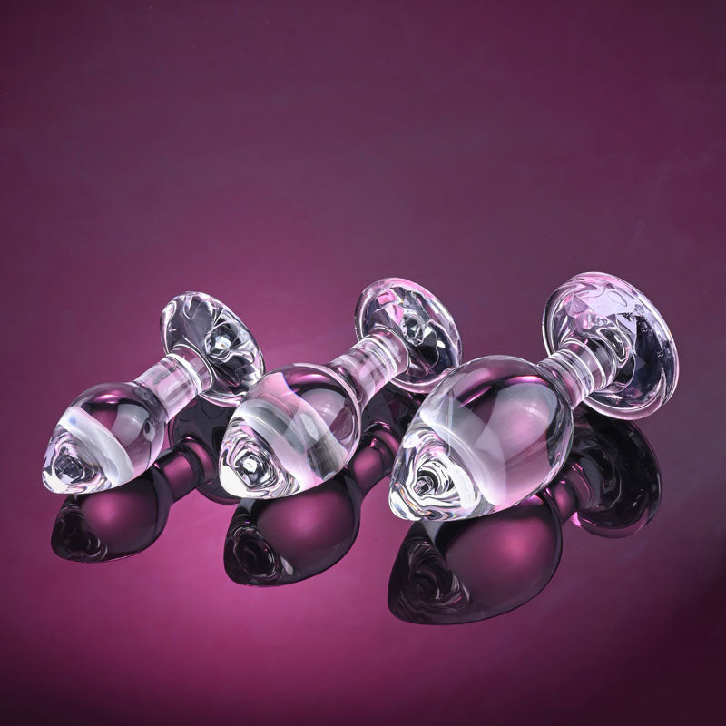 Adam & Eve Pink Gem Glass Butt Plug Set - 3 Sizes