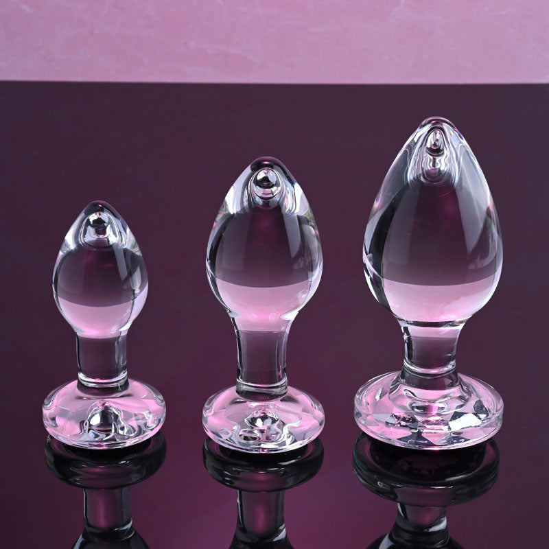 Adam & Eve Pink Gem Glass Butt Plug Set - 3 Sizes