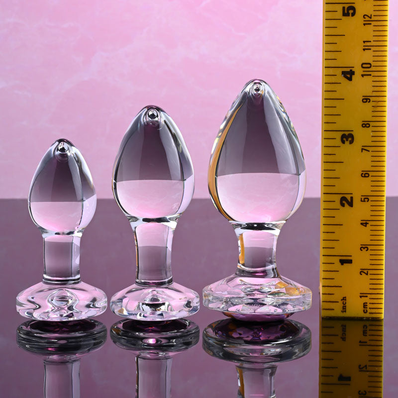 Adam & Eve Pink Gem Glass Butt Plug Set - 3 Sizes