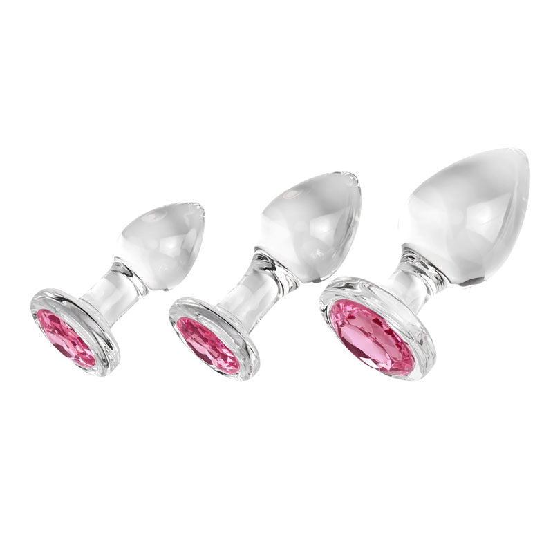Adam & Eve Pink Gem Glass Butt Plug Set - 3 Sizes