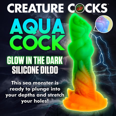Creature Cocks Aqua-Cock - Glow in the Dark Fantasy Dildo - Harness Compatible with Suction Base (19.3cm)