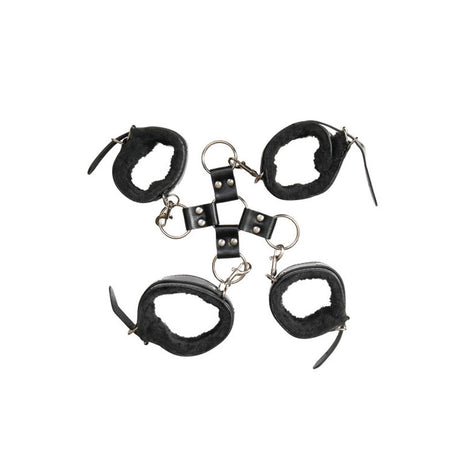 Adam & Eve Hog Tie Restraints - Comfortable Leather & Fur BDSM Set