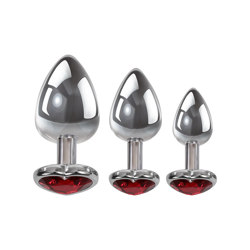 Adam & Eve Three Hearts Gem Anal Plug Set – 3-Piece Set with Red Heart Jewels