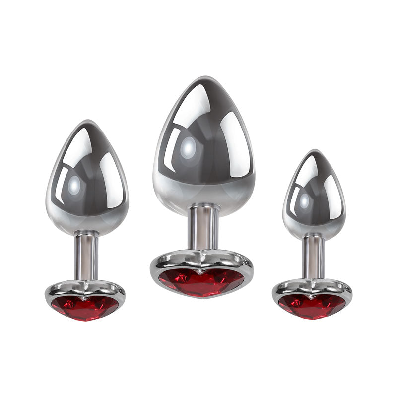 Adam & Eve Three Hearts Gem Anal Plug Set – 3-Piece Set with Red Heart Jewels