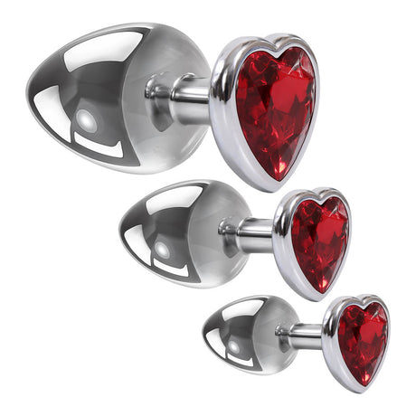 Adam & Eve Three Hearts Gem Anal Plug Set – 3-Piece Set with Red Heart Jewels