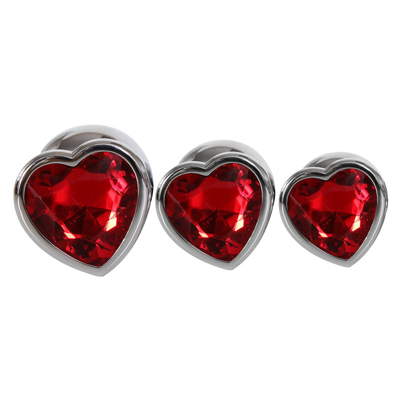 Adam & Eve Three Hearts Gem Anal Plug Set – 3-Piece Set with Red Heart Jewels