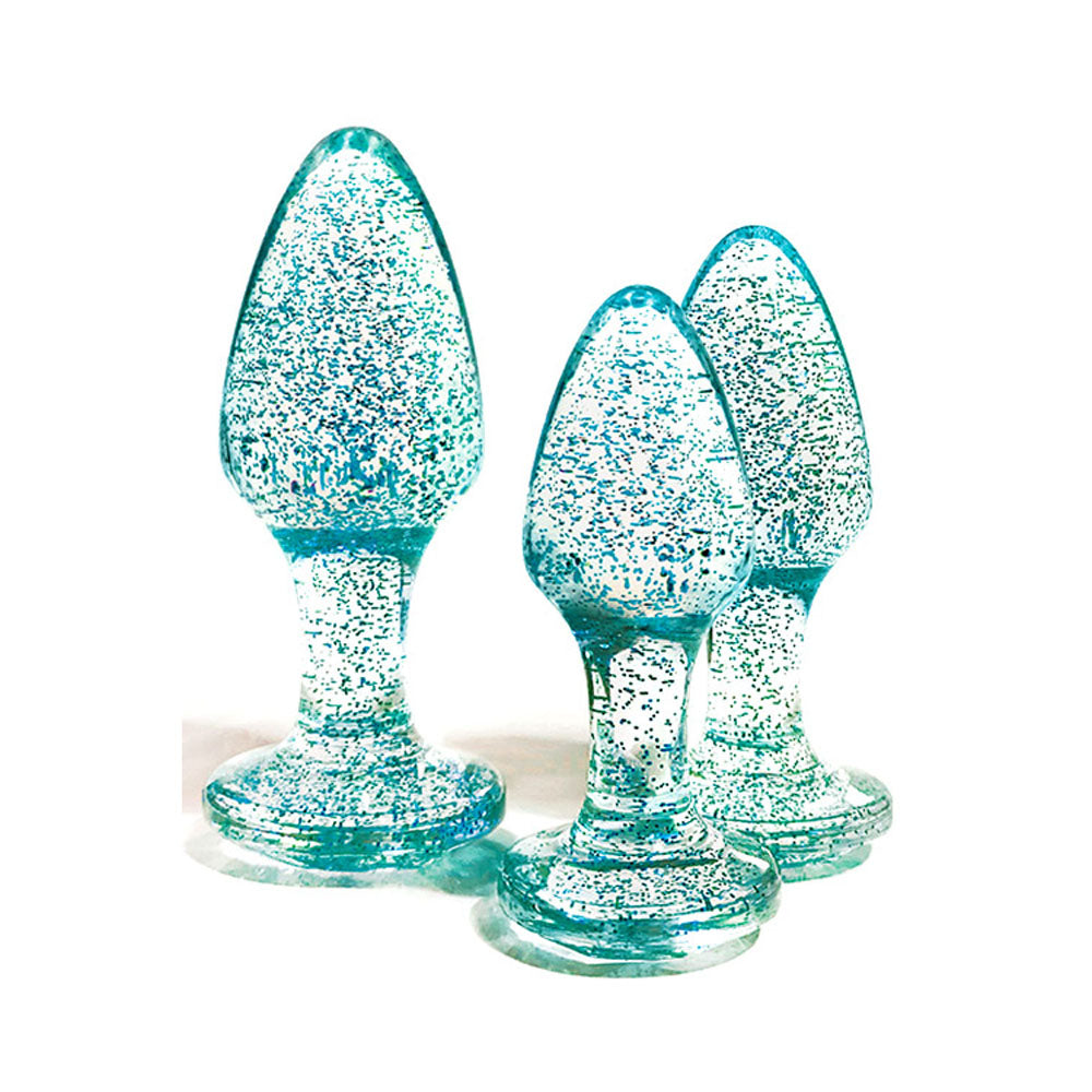 Adam & Eve Glitter Gem 3-Piece Graduating Butt Plug Set (Blue)