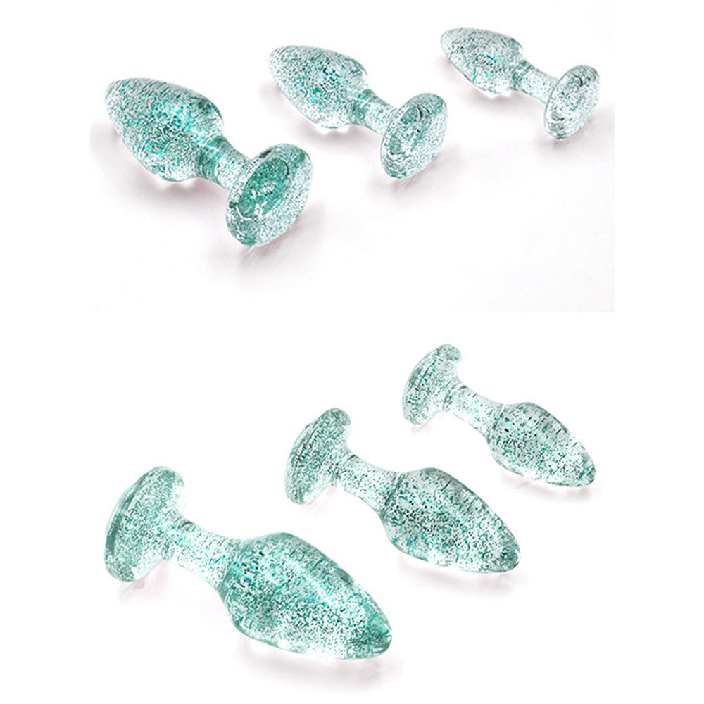 Adam & Eve Glitter Gem 3-Piece Graduating Butt Plug Set (Blue)