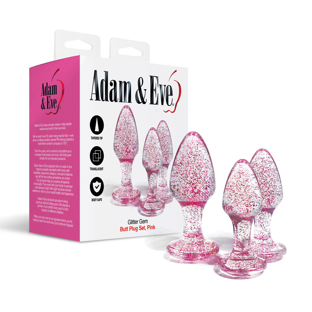 Adam & Eve Glitter Gem 3-Piece Graduating Butt Plug Set (Pink)