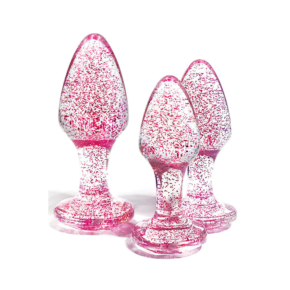 Adam & Eve Glitter Gem 3-Piece Graduating Butt Plug Set (Pink)