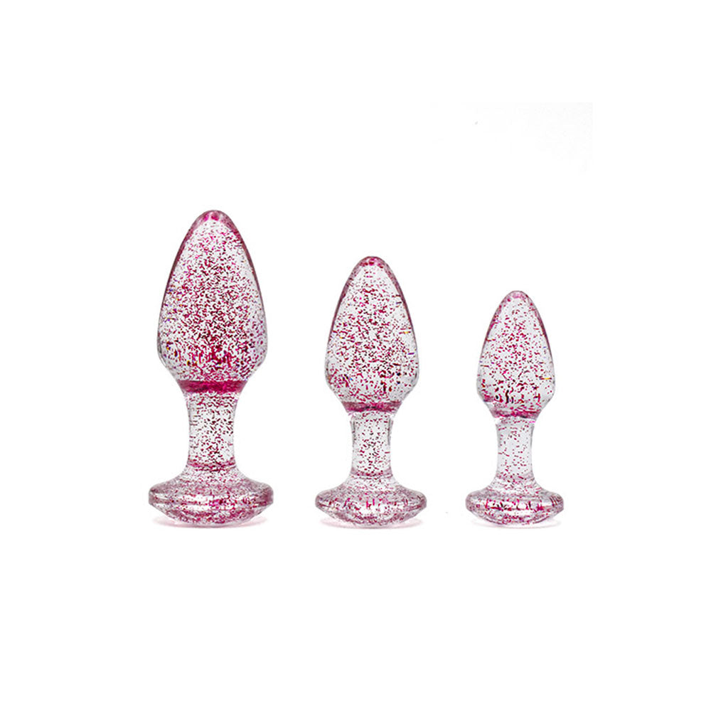 Adam & Eve Glitter Gem 3-Piece Graduating Butt Plug Set (Pink)