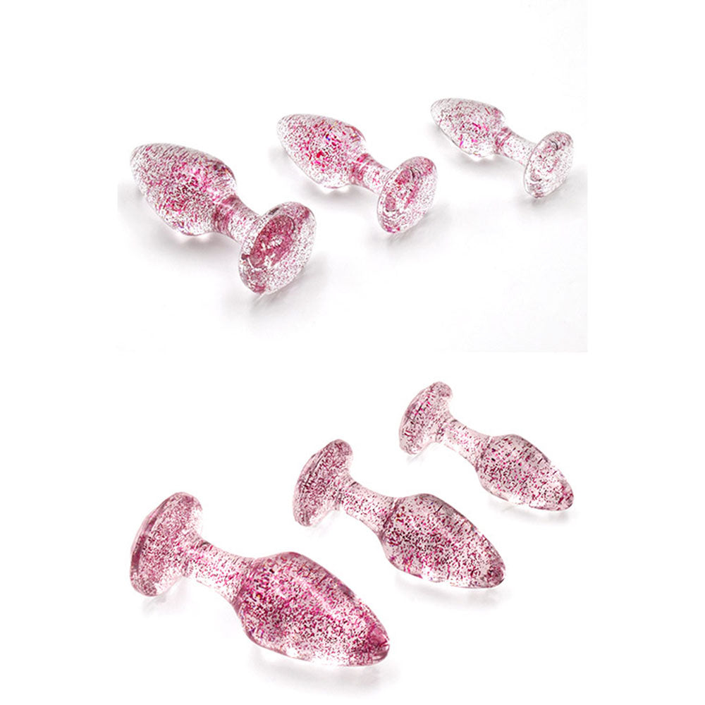 Adam & Eve Glitter Gem 3-Piece Graduating Butt Plug Set (Pink)