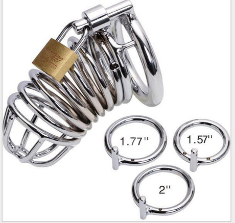 Pleasure Haven Coiled Metal Chastity Cage with 3 Ring Sizes - Waterproof