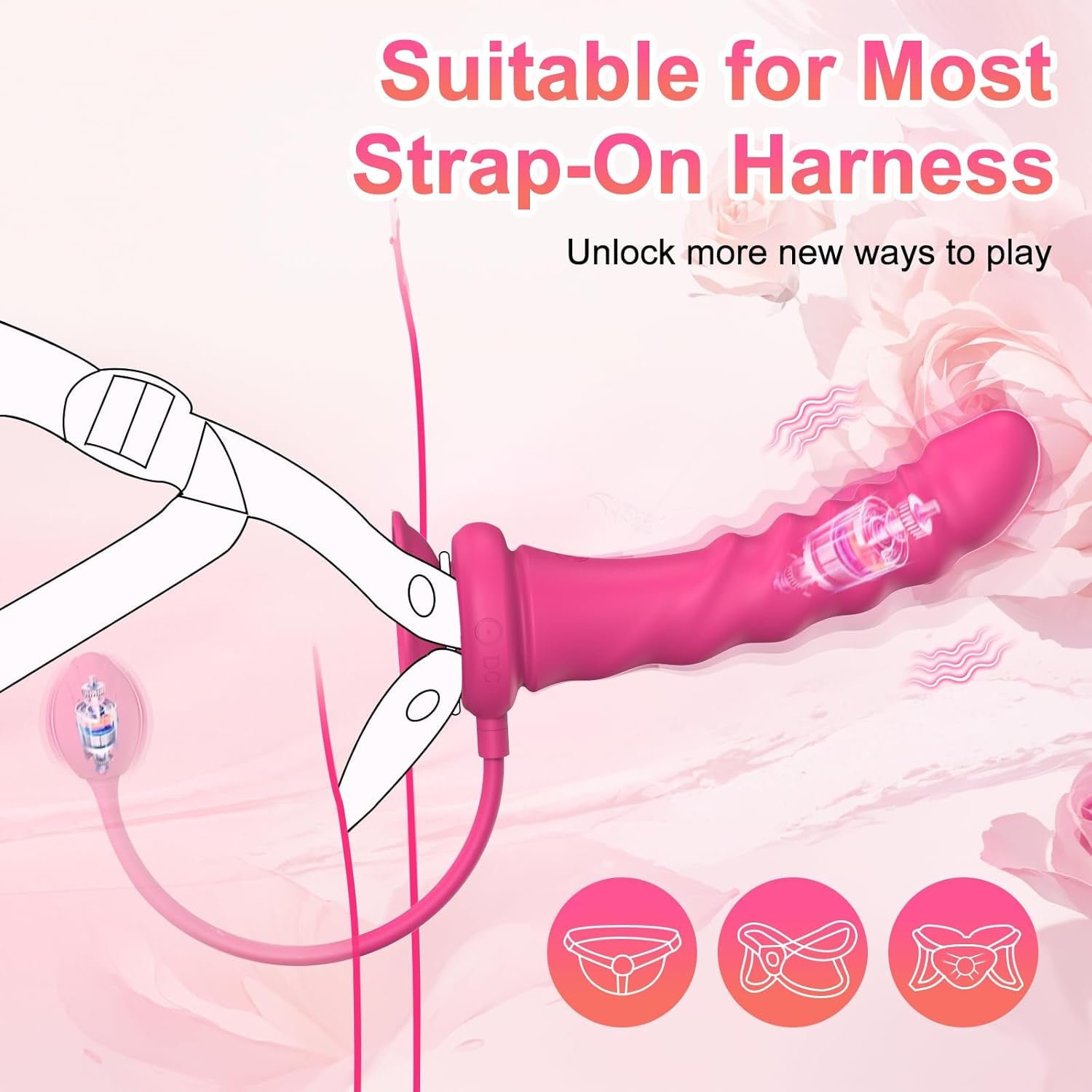 App Controlled Strap On with Rose Butt Plug - Harness Included