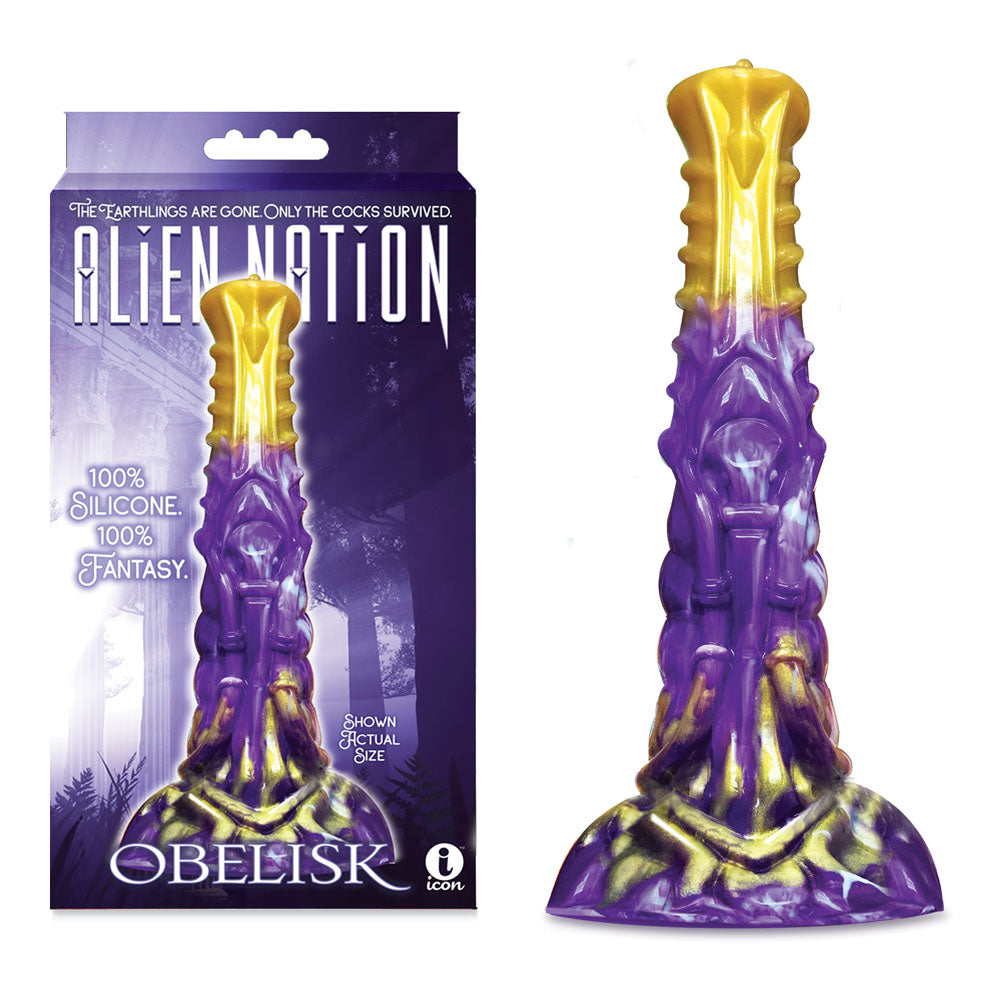 Alien Nation – Obelisk – Purple & Gold Fantasy Dildo with Ribbed Shaft (22.2cm)