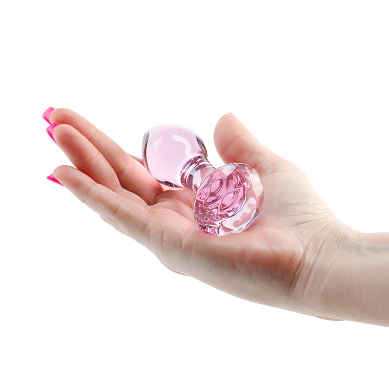 Crystal Gem Pink Glass Butt Plug - Premium Glass & Gem Base (9cm)