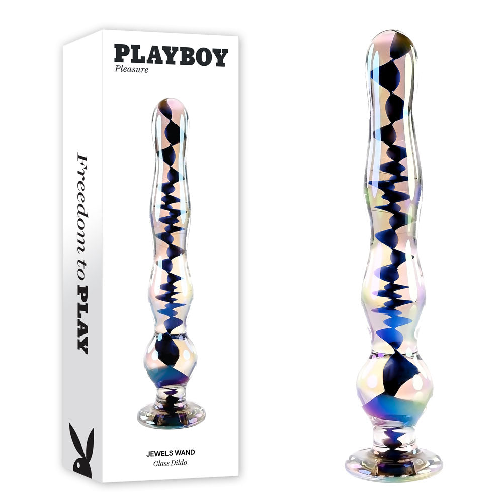 Playboy Jewels Wand Glass Dildo - Beaded Shaft (20.3cm)