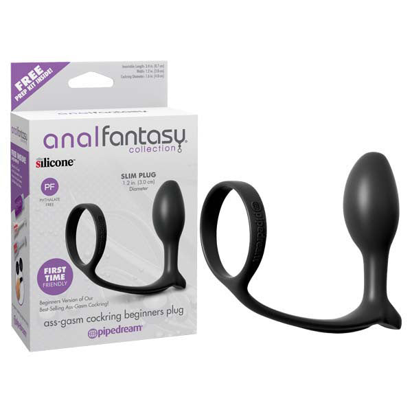 Ass-Gasm Cock Ring Beginners Plug - Cock Ring with Anal Plug (Longer)