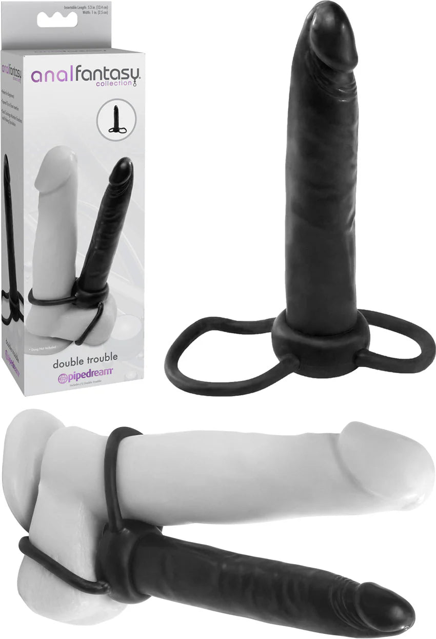 Pipedream Anal Fantasy Double Trouble - Dildo + Cock Ring (5.25'')