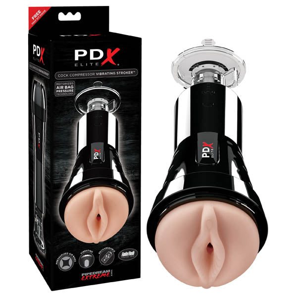 PDX Elite Cock Compressor Vibrating Stroker with Suction Base