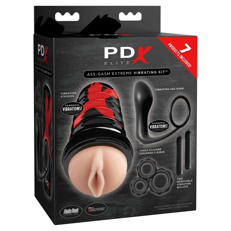 PDX Elite Ass-Gasm Vibrating Kit β 11-Piece Set with Stroker and Prostate Massager