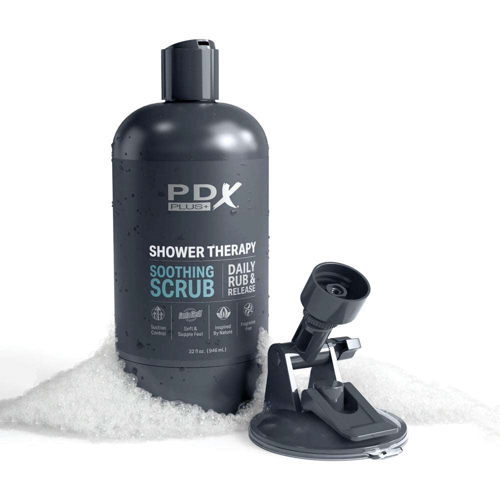 PDX Plus Shower Therapy - Deep Stroker in Discreet Shower Bottle with Suction Cup (Flesh)