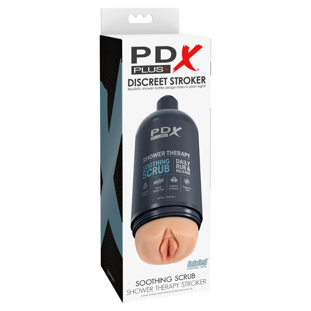 PDX Plus Shower Therapy - Deep Stroker in Discreet Shower Bottle with Suction Cup (Flesh)