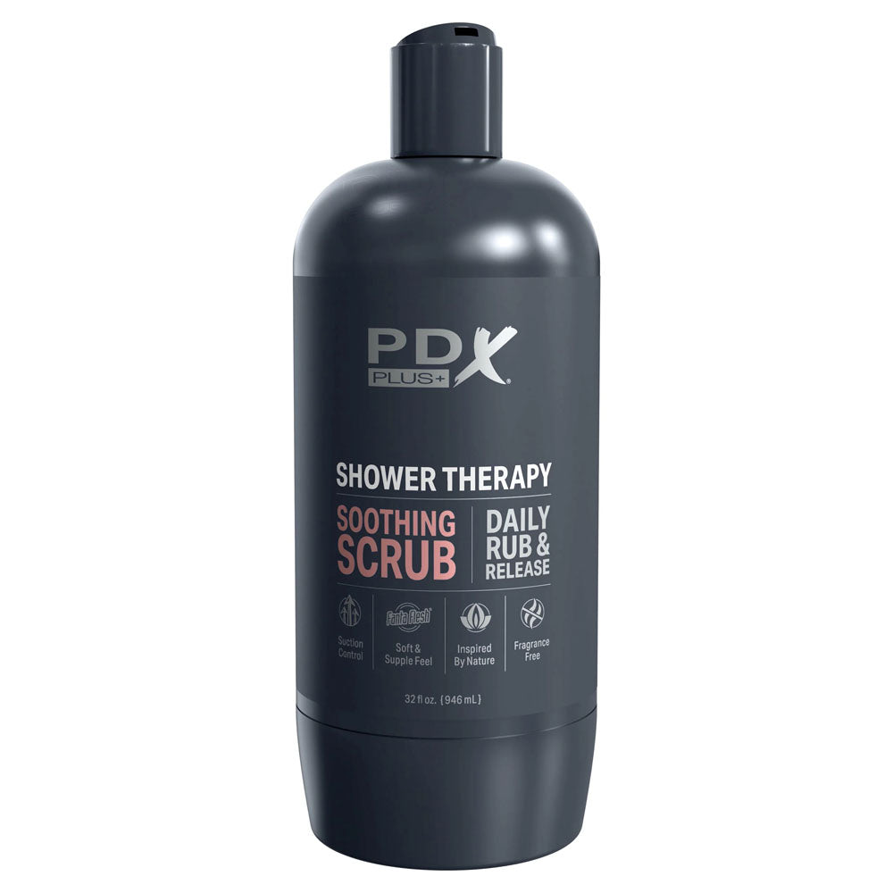 PDX Plus Shower Therapy - Deep Stroker in Discreet Shower Bottle with Suction Cup (Tan)