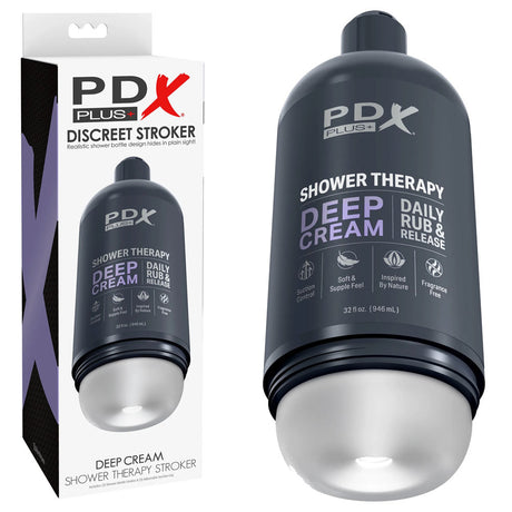PDX Plus Shower Therapy - Deep Stroker in Discreet Shower Bottle with Suction Cup (Clear)