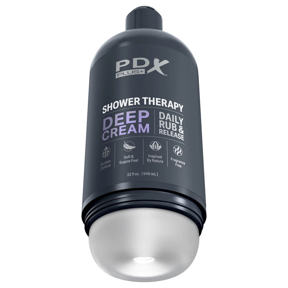 PDX Plus Shower Therapy - Deep Stroker in Discreet Shower Bottle with Suction Cup (Clear)