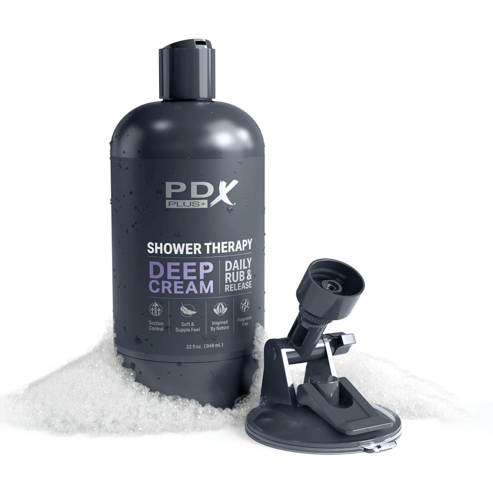 PDX Plus Shower Therapy - Deep Stroker in Discreet Shower Bottle with Suction Cup (Clear)