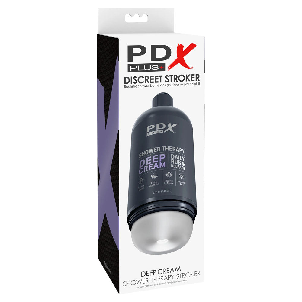 PDX Plus Shower Therapy - Deep Stroker in Discreet Shower Bottle with Suction Cup (Clear)