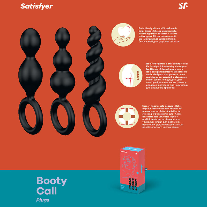 Satisfyer Booty Call – Black Silicone Butt Plug Set (3 Pieces)