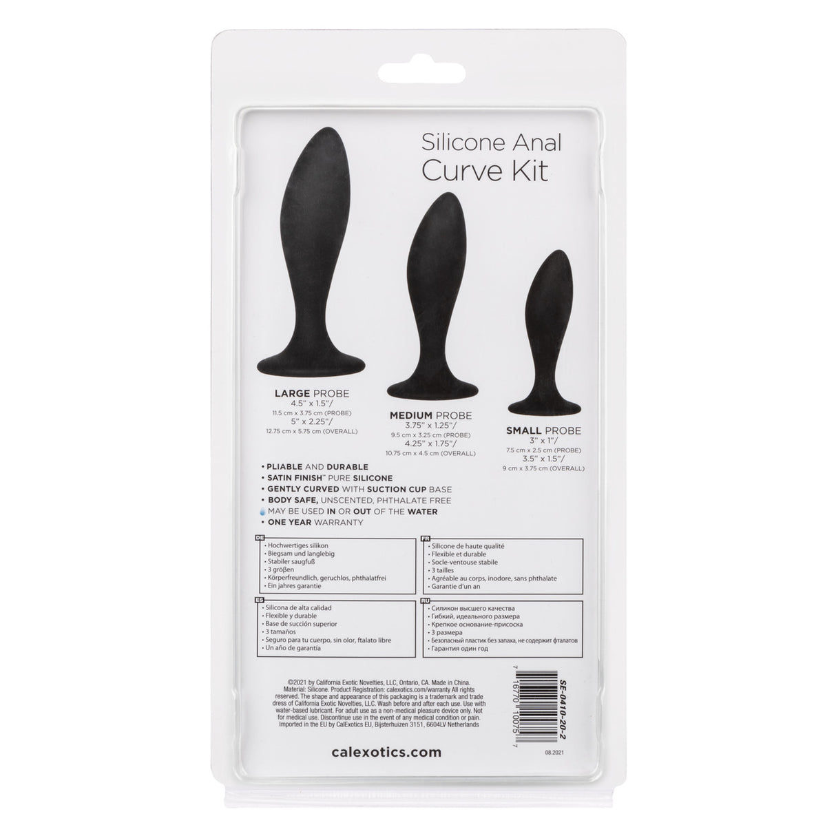 CalExotics Silicone Anal Curve Kit – Graduated Curved Anal Plugs with Suction Base