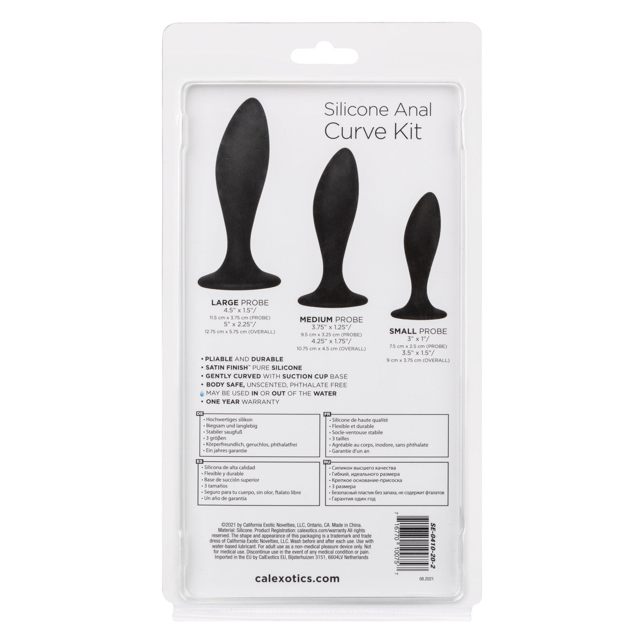 CalExotics Silicone Anal Curve Kit – Graduated Curved Anal Plugs with Suction Base