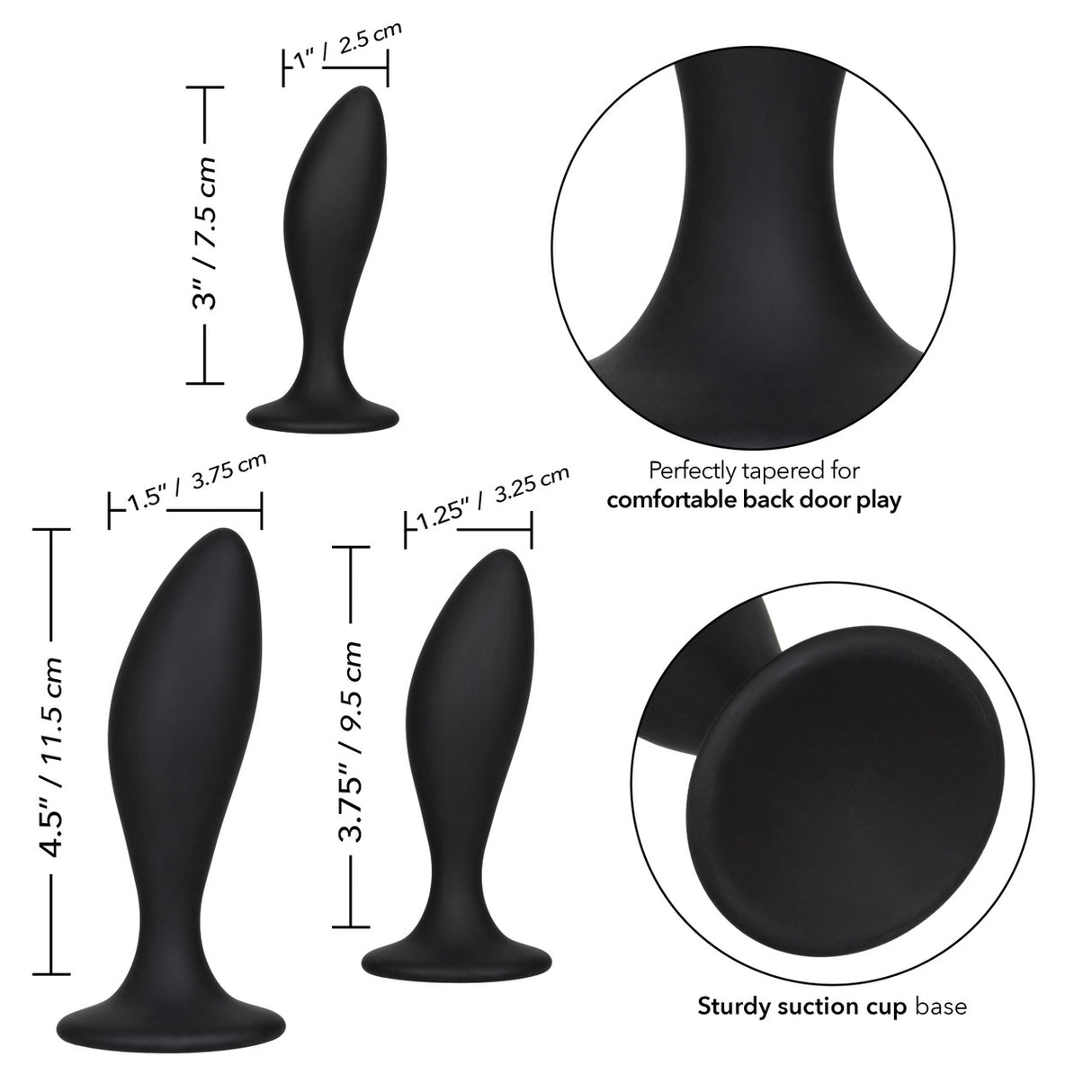 CalExotics Silicone Anal Curve Kit – Graduated Curved Anal Plugs with Suction Base